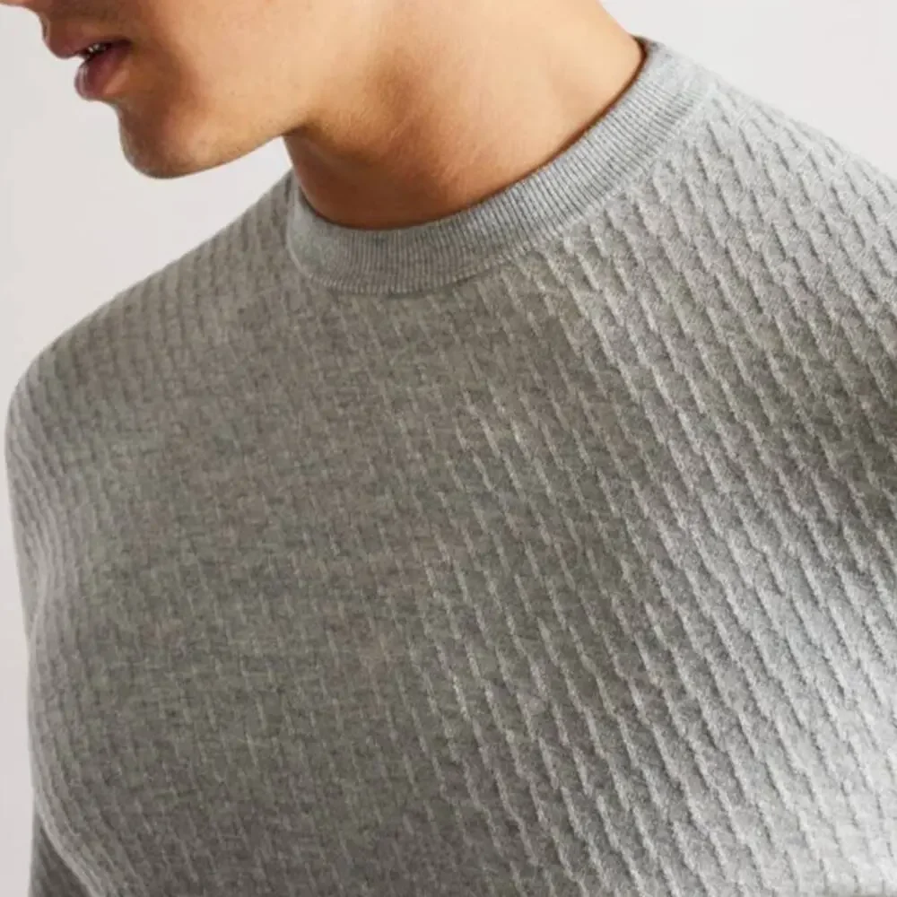 Ted Baker Knares Long Sleeve Textured Crew Neck Jumper Gray Marl